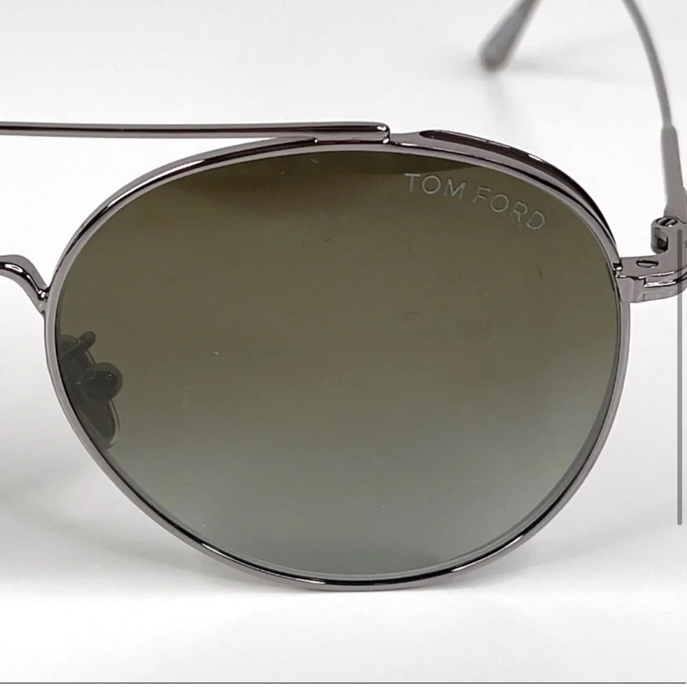 TOM FORD Declan Sunglasses Shiny Light Ruthenium / Green FT0826-F Made in Italy